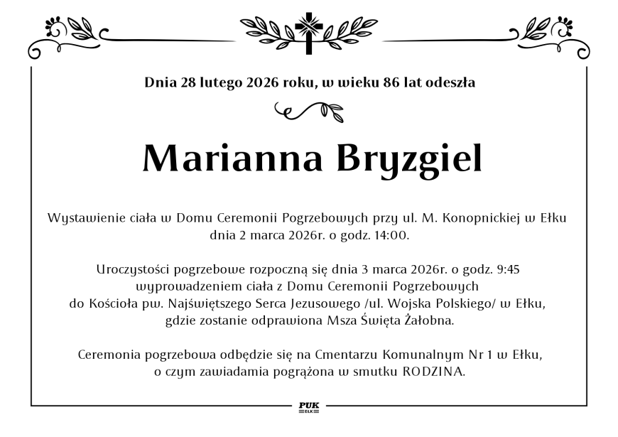 Marianna Bryzgiel - nekrolog
